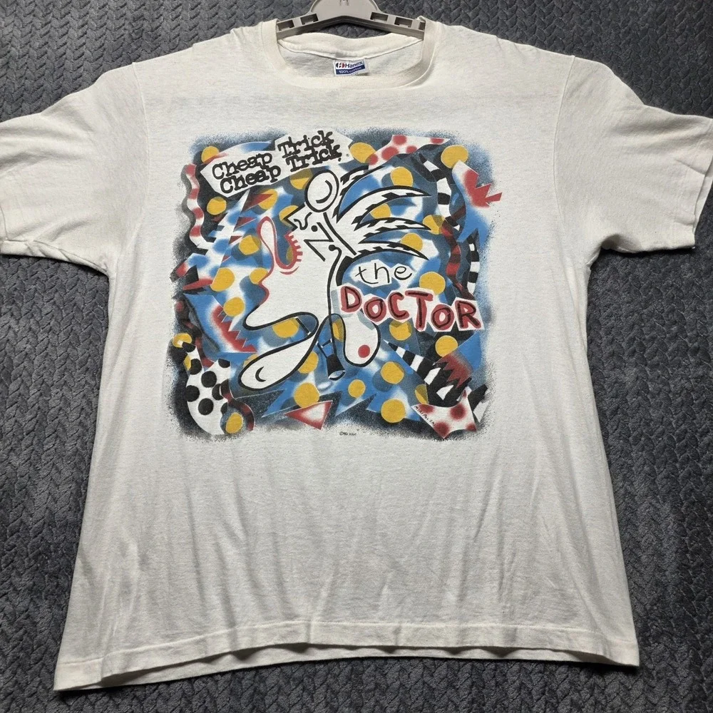 VTG  Cheap Trick The Doctor Tour Hanes T-Shirt Men's XL White‎ USA Single Stitch - Picture 2 of 12